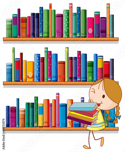 A little girl in the library