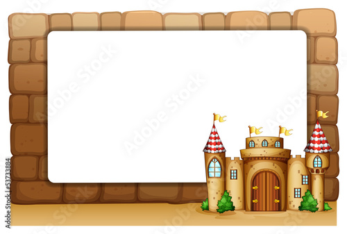 A castle in front of an empty signage