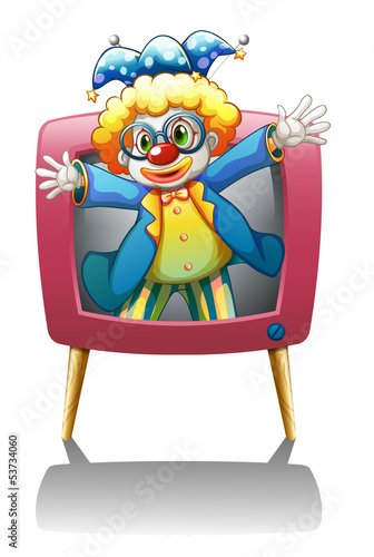 A clown inside the pink television
