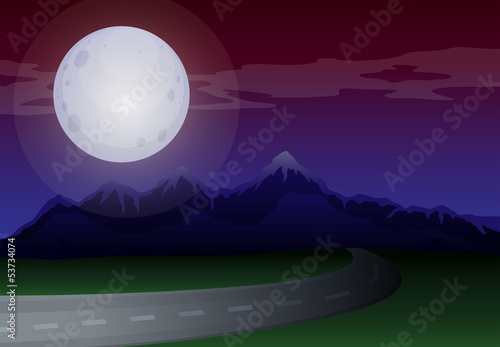 A moonlight scenery along the road
