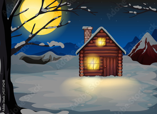 A wooden house in a snowy area