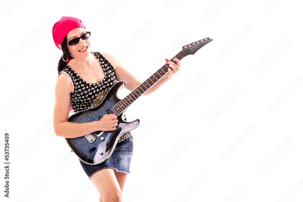 Hippie Woman With Electric Guitar