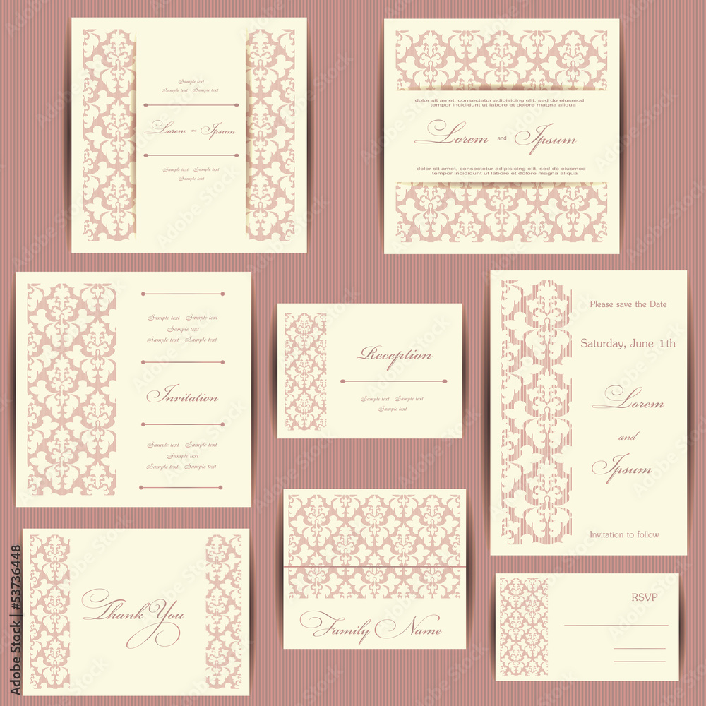 Set of wedding invitation cards