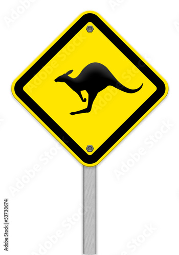 beware Kangaroo sign on traffic label,part of a series