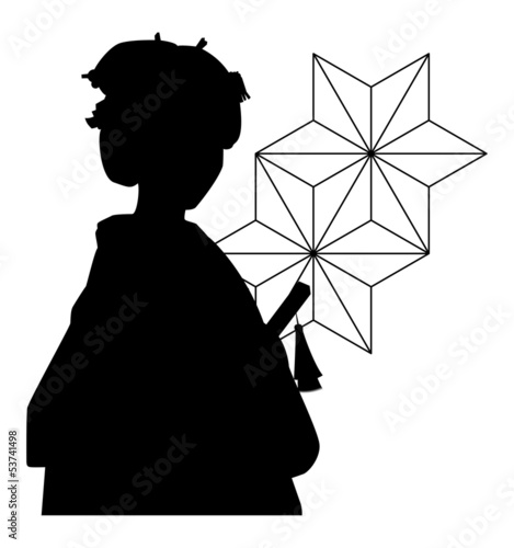 着物女性のシルエット素材