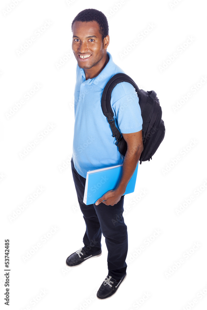 Smiling student full body portrait - isolated over a white backg Smiling student full body portrait - isolated over a white backg