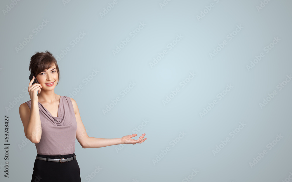 pretty woman making phone call with copy space pretty woman making phone call with copy space