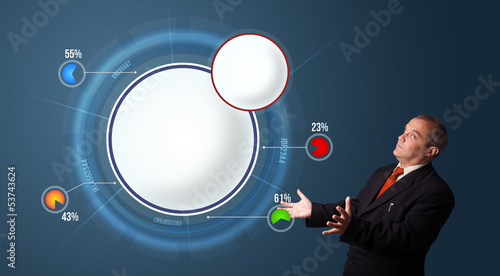 Tableau sur toile businessman presenting abstract modern pie chart with copy space