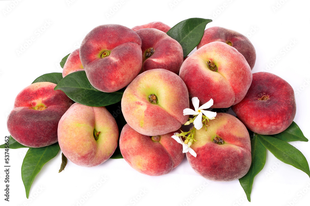 peaches with leafs isolated peaches with leafs isolated