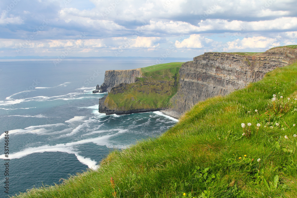 Moher cliffs clouds and meadows Moher cliffs clouds and meadows