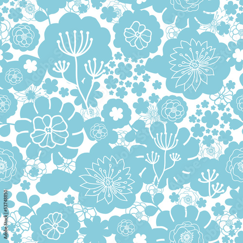 Vector Lovely blue florals silhouettes seamless pattern with