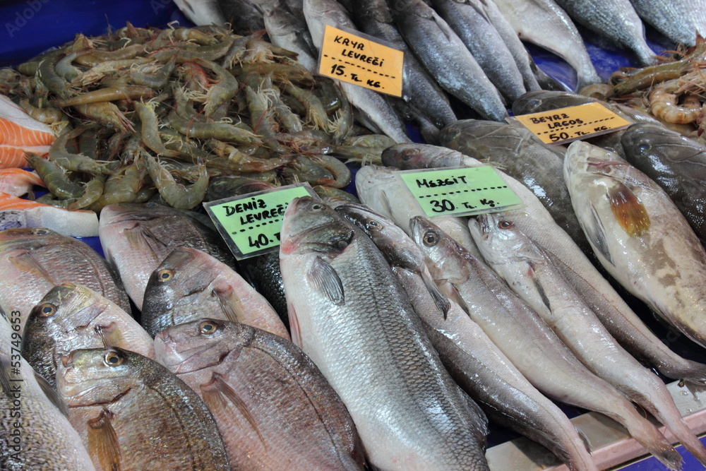 Fish for sale at a popular fish market in Fethiye,Turkey