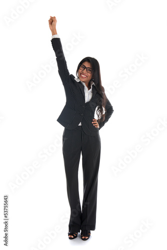 Young african american business woman jumping, success concept,