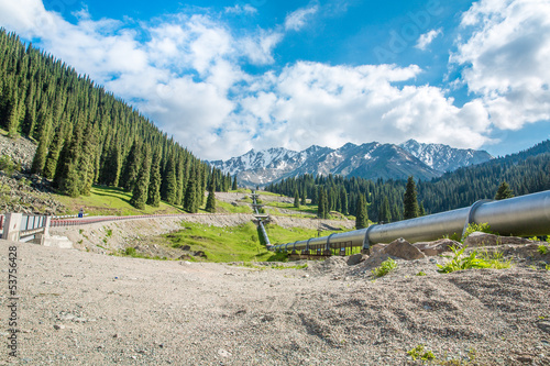 Pipeline on road  Big Almaty Lake,  in Almaty, Kazakhstan