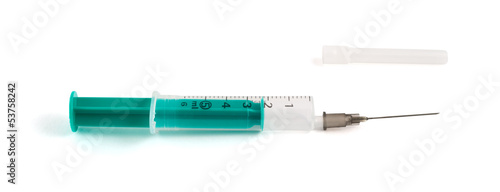 One-off medical syringe with needle isolated