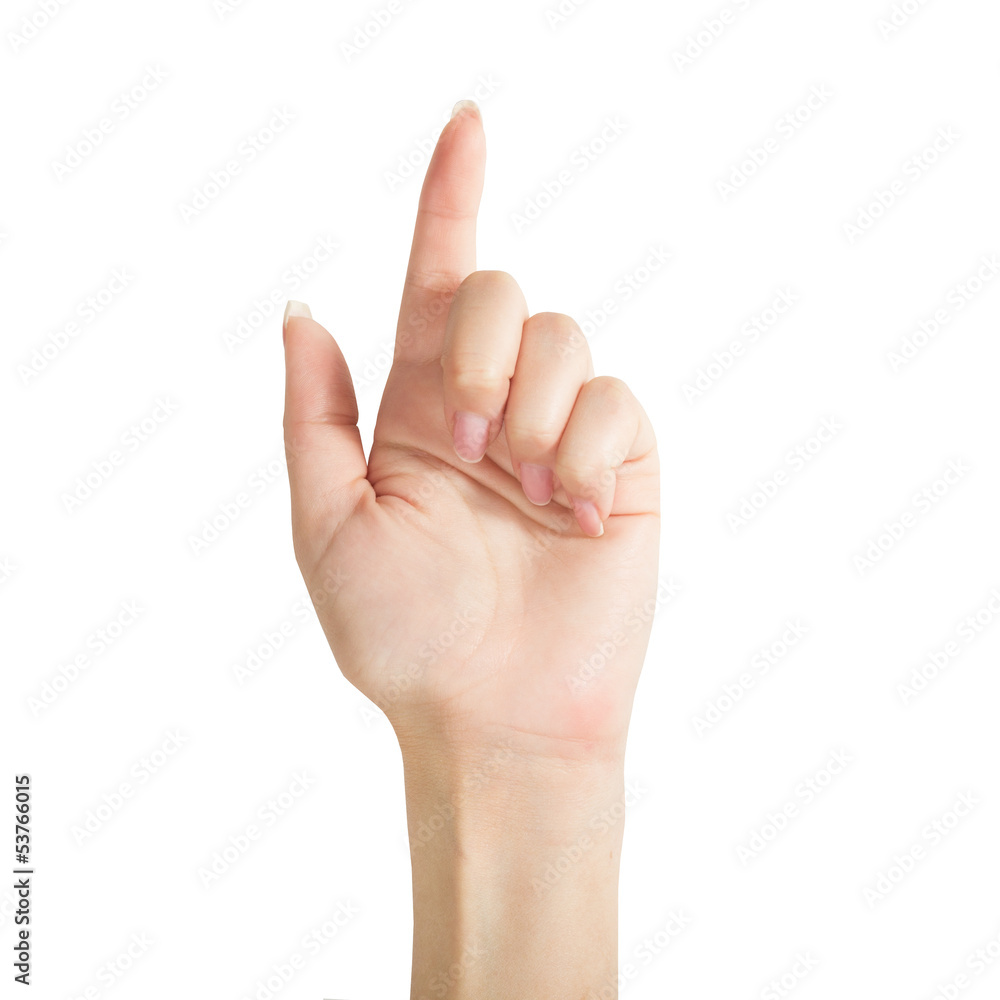The hand pointing is on the white background The hand pointing is on the white background