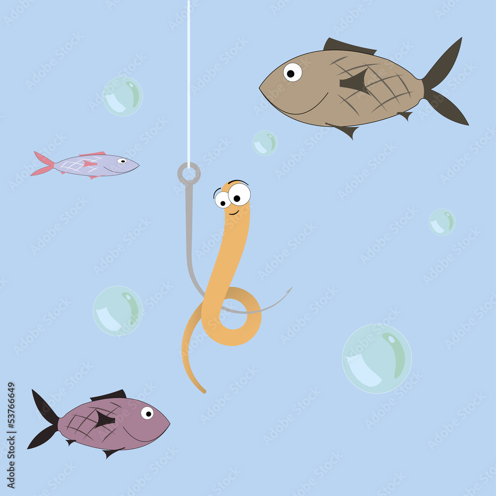 cartoon illustration of a worm on a hook Stock Vector | Adobe Stock