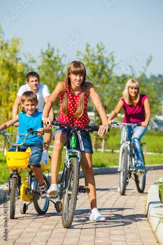 Family riding bicycles