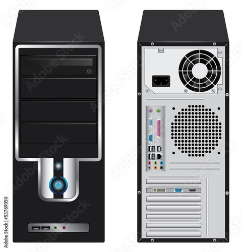 Computer case front and rear side
