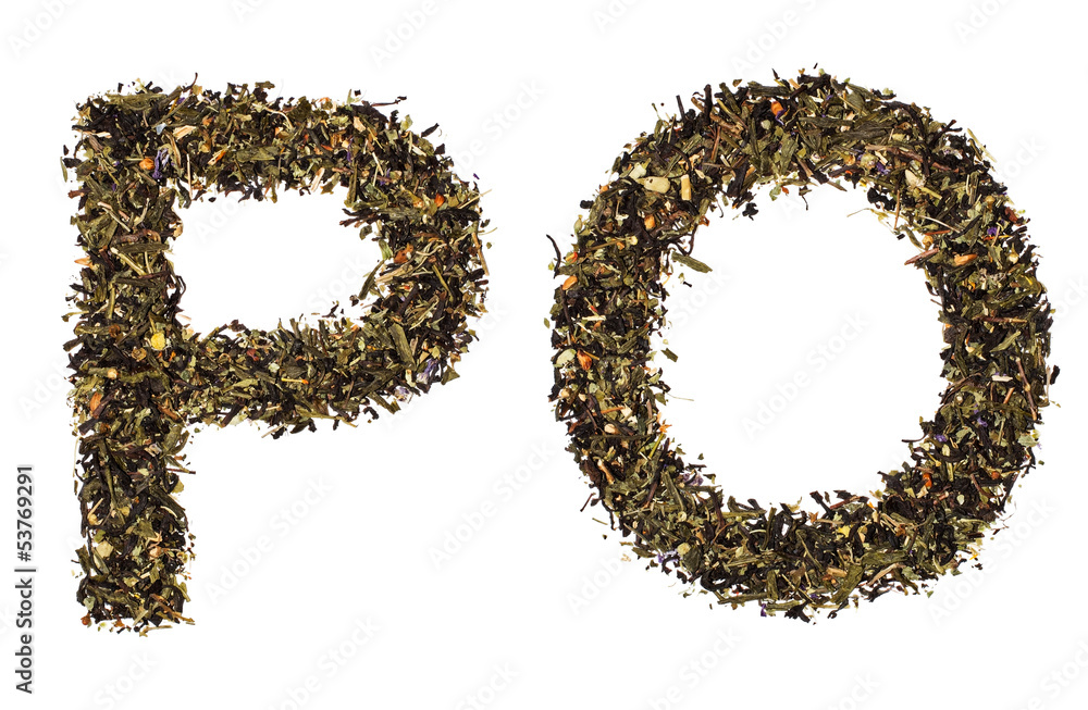 The alphabet from green tea with herbs The alphabet from green tea with herbs
