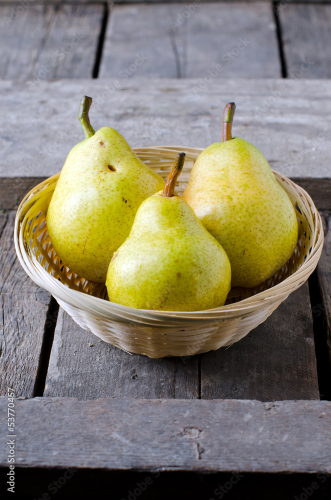 Fresh pears in a basket