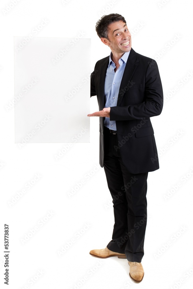 Salesman with a blank placard Salesman with a blank placard