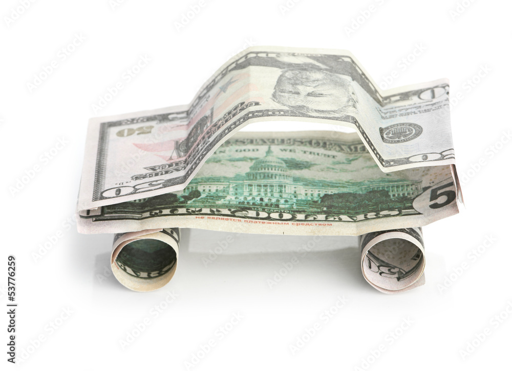 car made from dollar isolated on white background car made from dollar isolated on white background