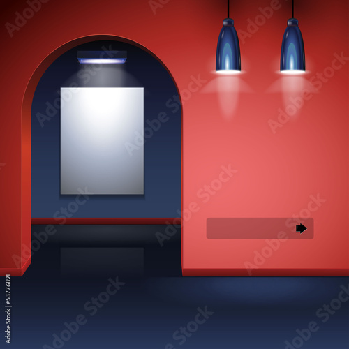 Picture On The Wall With Light And Arch In Gallery Red EPS10