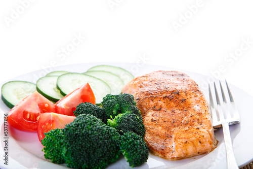 Salmon and Vegetable Dinner with Fork