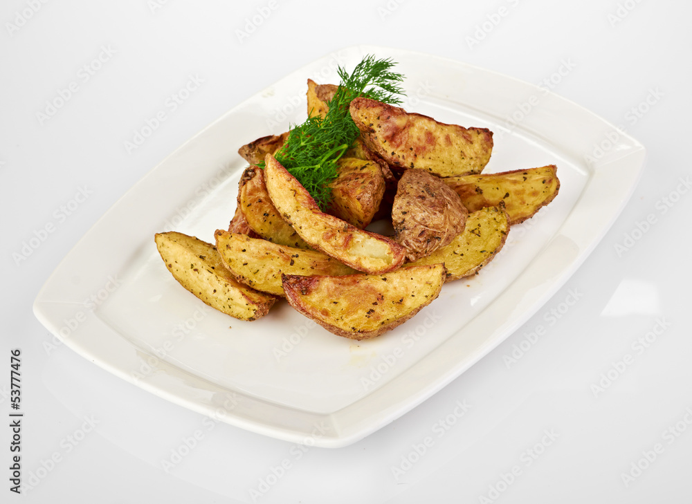 Fried potato wedges isolated on white background Fried potato wedges isolated on white background