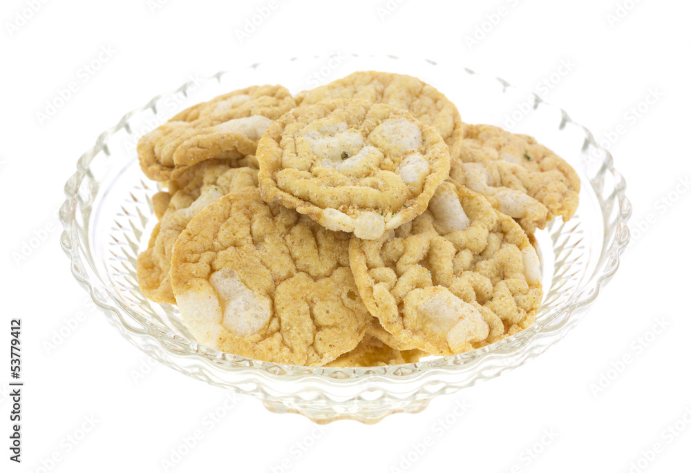 Bowl of gluten free ranch flavored soy chips Bowl of gluten free ranch flavored soy chips