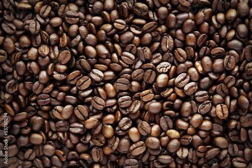 Close close-up of roasted coffee beans