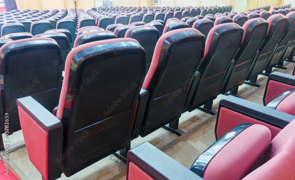 Fototapeta premium Empty hall for presentation with red armchairs