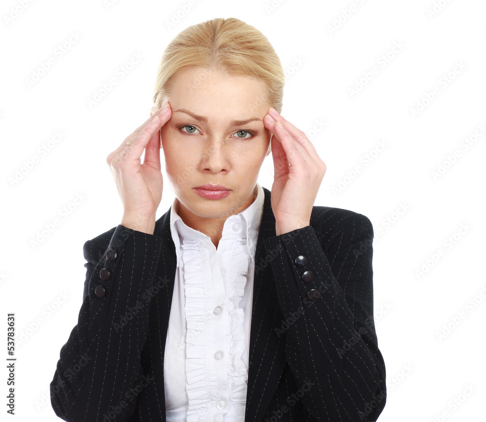 A businesswoman with a headache holding head A businesswoman with a headache holding head