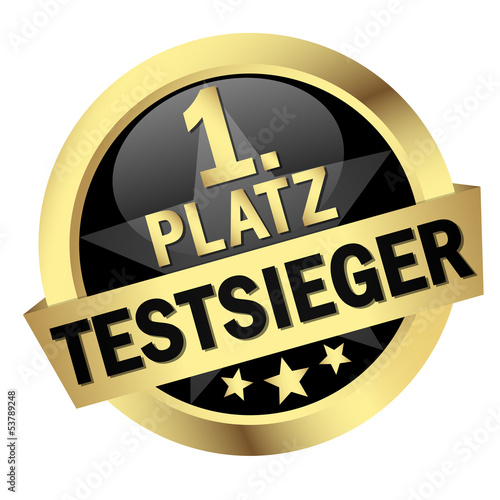 Button mit Banner " 1. PLATZ TESTSIEGER "