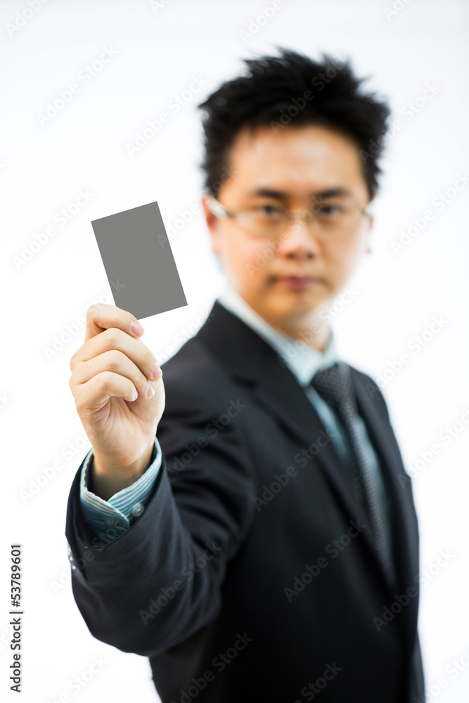 Businessman holding business name card Businessman holding business name card