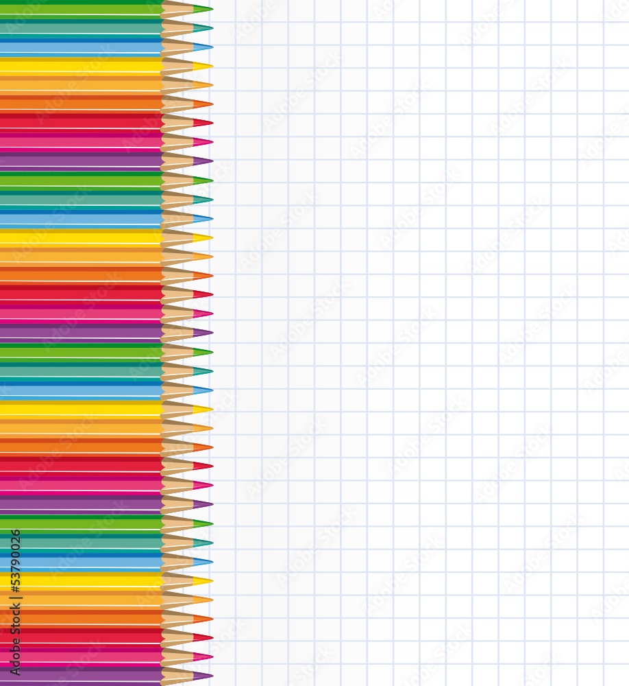 Sheet of notebook paned with colored pencils. - obrazy, fototapety, plakaty 
