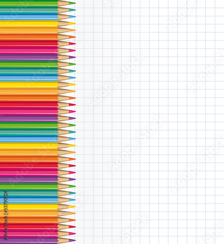 Sheet of notebook paned with colored pencils.