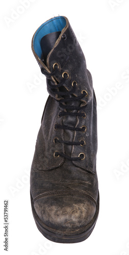 Isolated Used Army Boot - High Angle Frontal