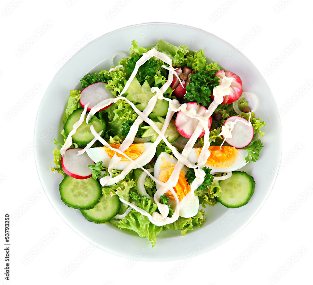 Fresh mixed salad with eggs, salad leaves and other vegetables, Fresh mixed salad with eggs, salad leaves and other vegetables,