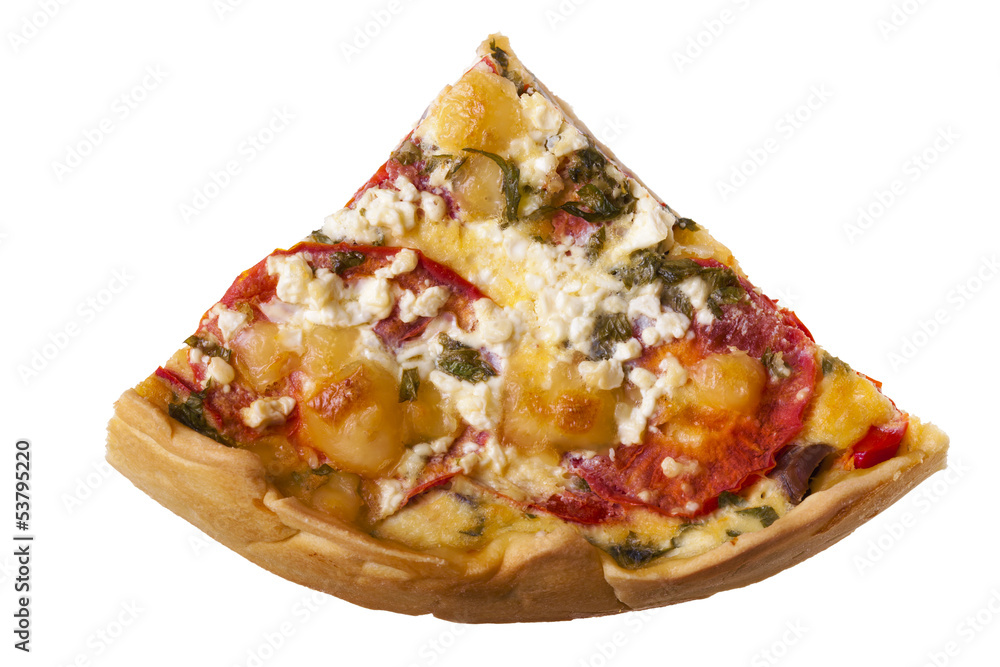 Slice of pizza isolated over white background