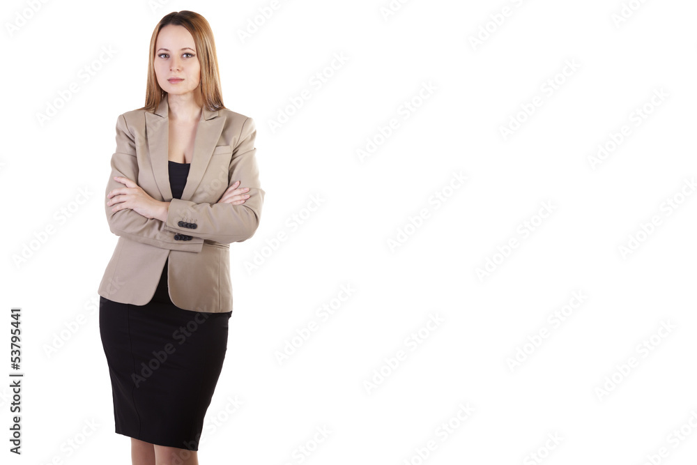 Businesswoman over white background with copyspace available
