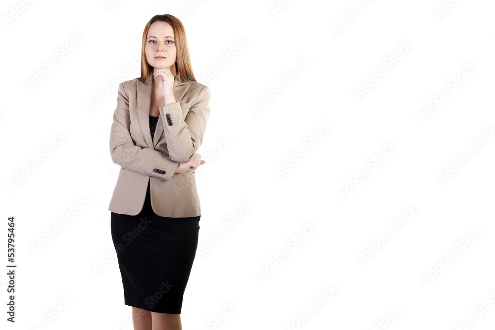 Smiling businesswoman isolated on white background with copyspac Smiling businesswoman isolated on white background with copyspac