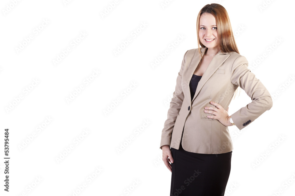 Smiling Secretary isolated on white background with copyspace av Smiling Secretary isolated on white background with copyspace av