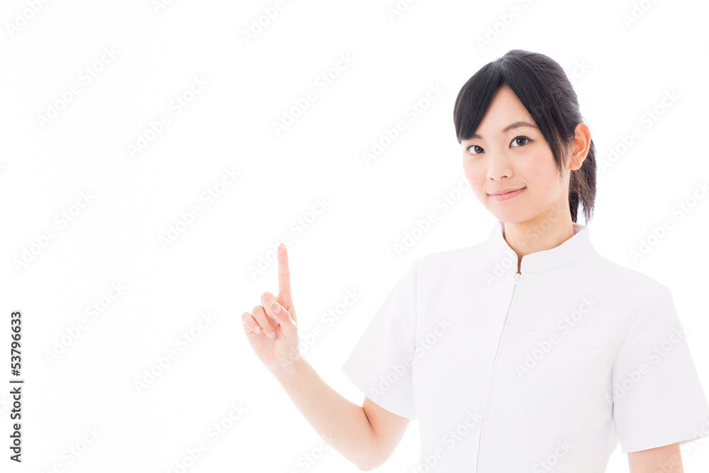 attractive asian nurse showing on white background attractive asian nurse showing on white background