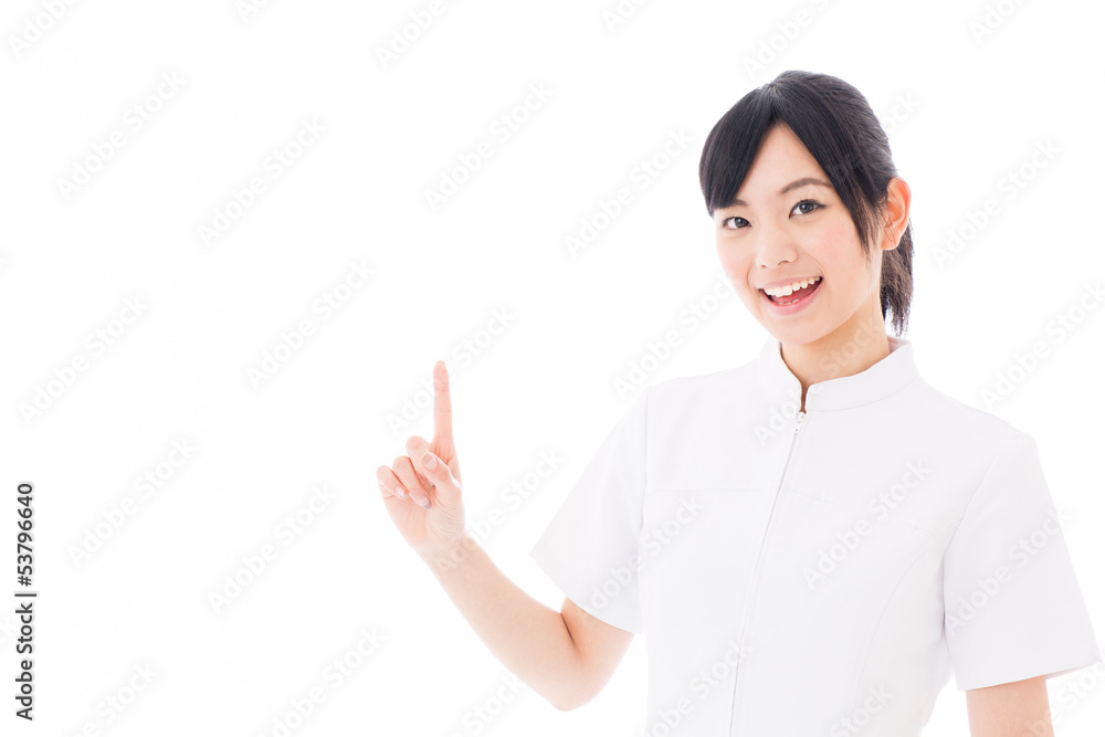 attractive asian nurse showing on white background attractive asian nurse showing on white background