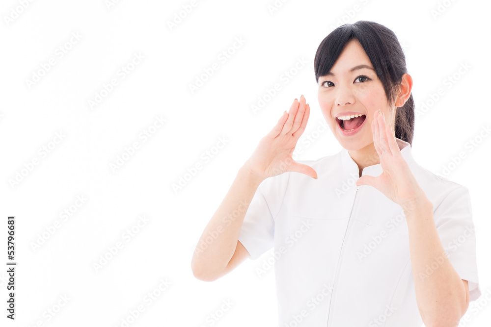 attractive asian nurse yelling white background attractive asian nurse yelling white background