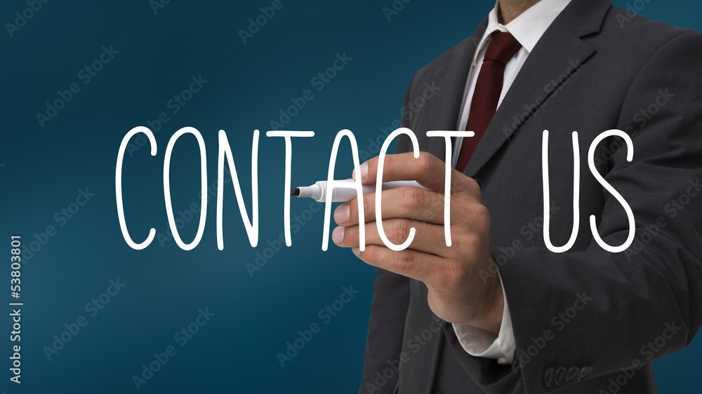 Businessman writing contact us Businessman writing contact us