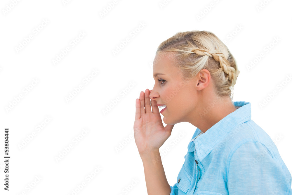 Attractive young woman speaking to someone Attractive young woman speaking to someone