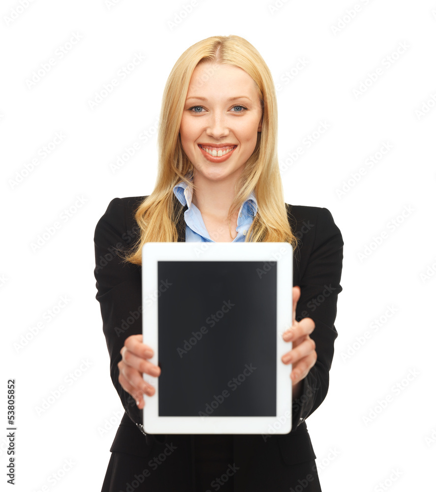 smiling woman with tablet pc in office smiling woman with tablet pc in office